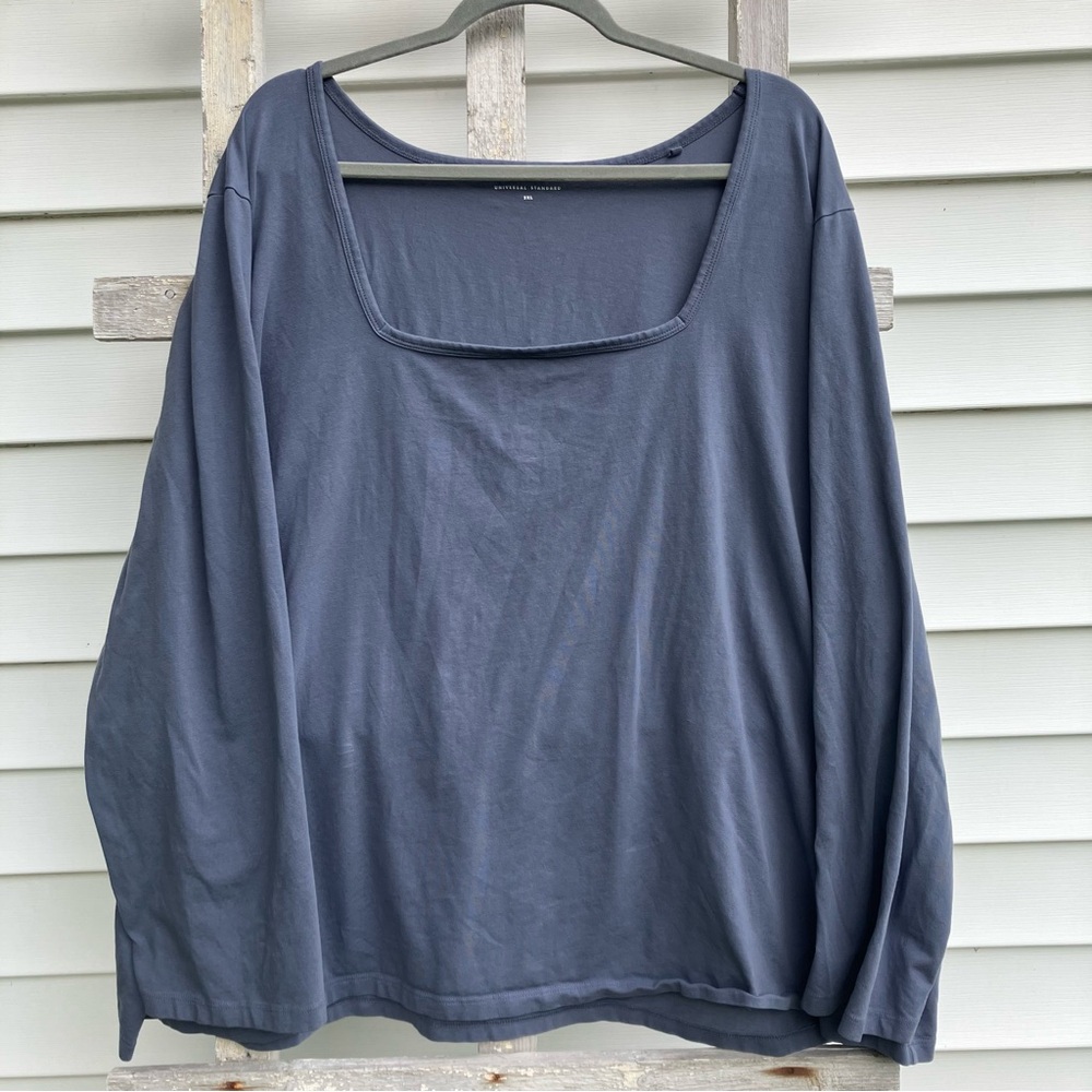 EUC Universal Standard Blue Grey Square Neck Long Sleeve Tee